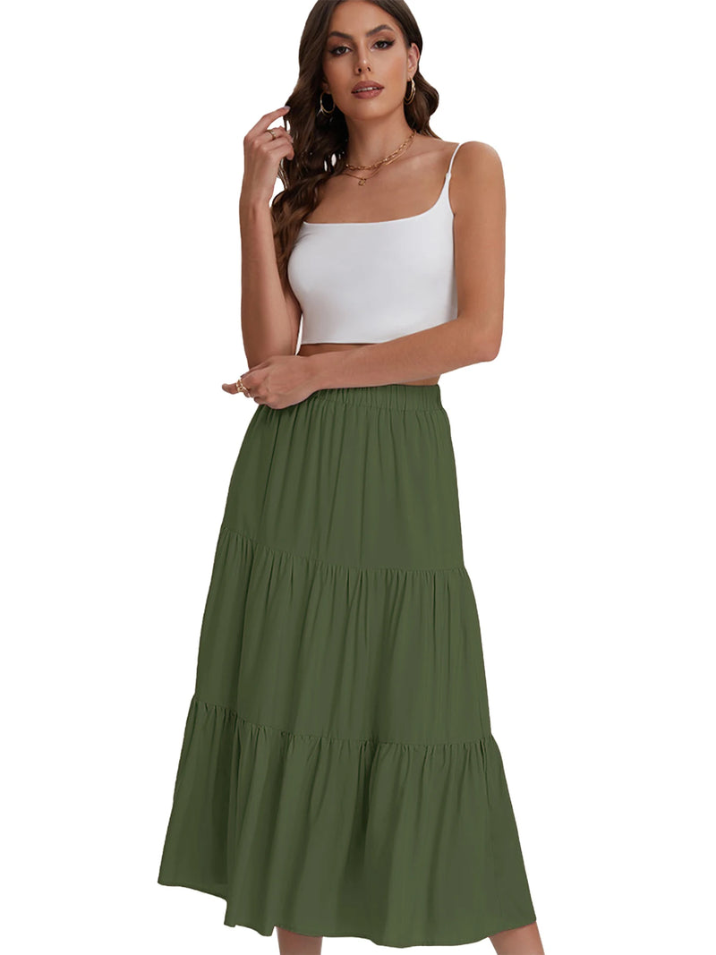 2024 Women's cross-border European and American summer Bohemian pleated A-line flowing swaying layered long skirt for wome