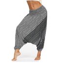 the HAREM BOHO - Bohemian Harem Pants Elastic Waist Wide Leg Long Pant Vintage Printed Trousers