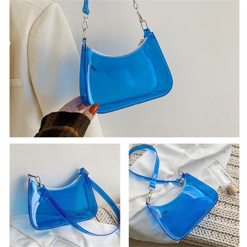 the NEON BAG - Clear Jelly Shoulder Bag for Women, Small Zipper Underarm Purses & Fashion Handbag