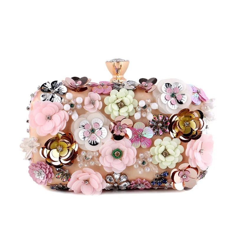 the FLOWER SHOP - Fashion Women Bags, Flower Diamonds Embroidery Small Clutch, Luxury Lady Handbags, Evening Bags, New Arrival Chain Shoulder Purse