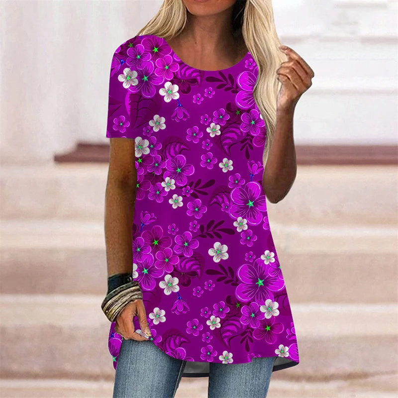 Summer Flower Floral 3D Print T-Shirts Streetwear Women New Short Sleeve T Shirt Y2K Female Tops Tees Woman Oversized Clothing