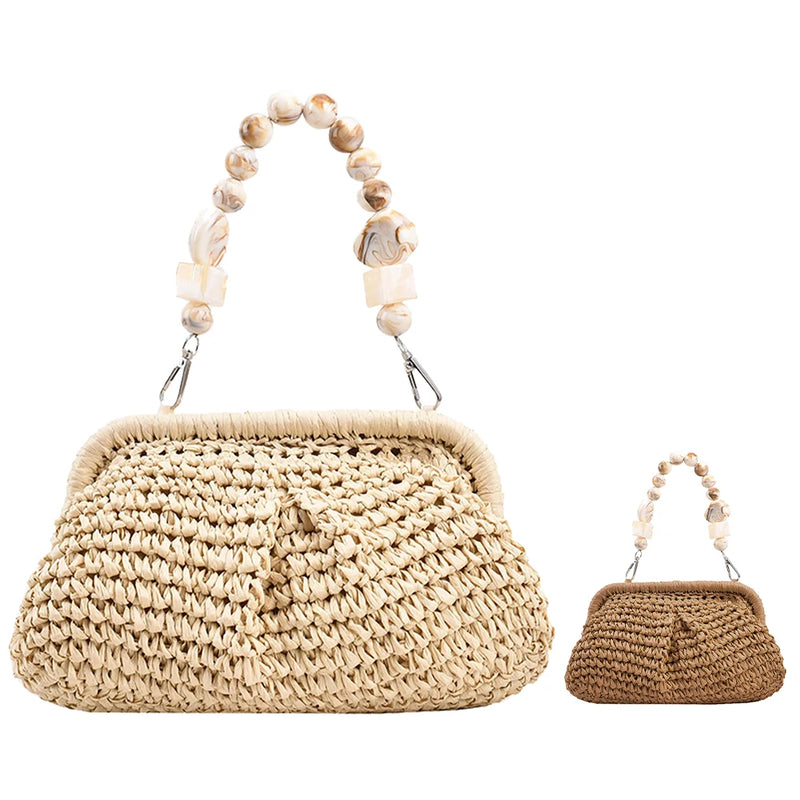 the BEAN BAG BOHO - Women Straw Crossbody Bag Clutch Purse, Weaving Shoulder Bag, Versatile Small Beading Handbag, Rattan Boho Summer Beach Woven Bag