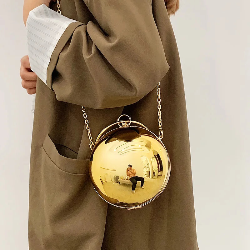 the BALL BAG - Luxury Women Round Ball Evening Bag, Fashion Smooth Bright Surface Clutch Bag, Ladies Crossbody Bag, Party Chain Handbag Purse