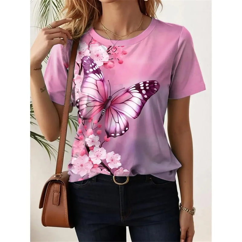 Women's T-shirt Summer New Butterfly Patterns Short Sleeve Fashion Sexy Girls Clothes Y2k Print Tees Casual Wowen's Clothing