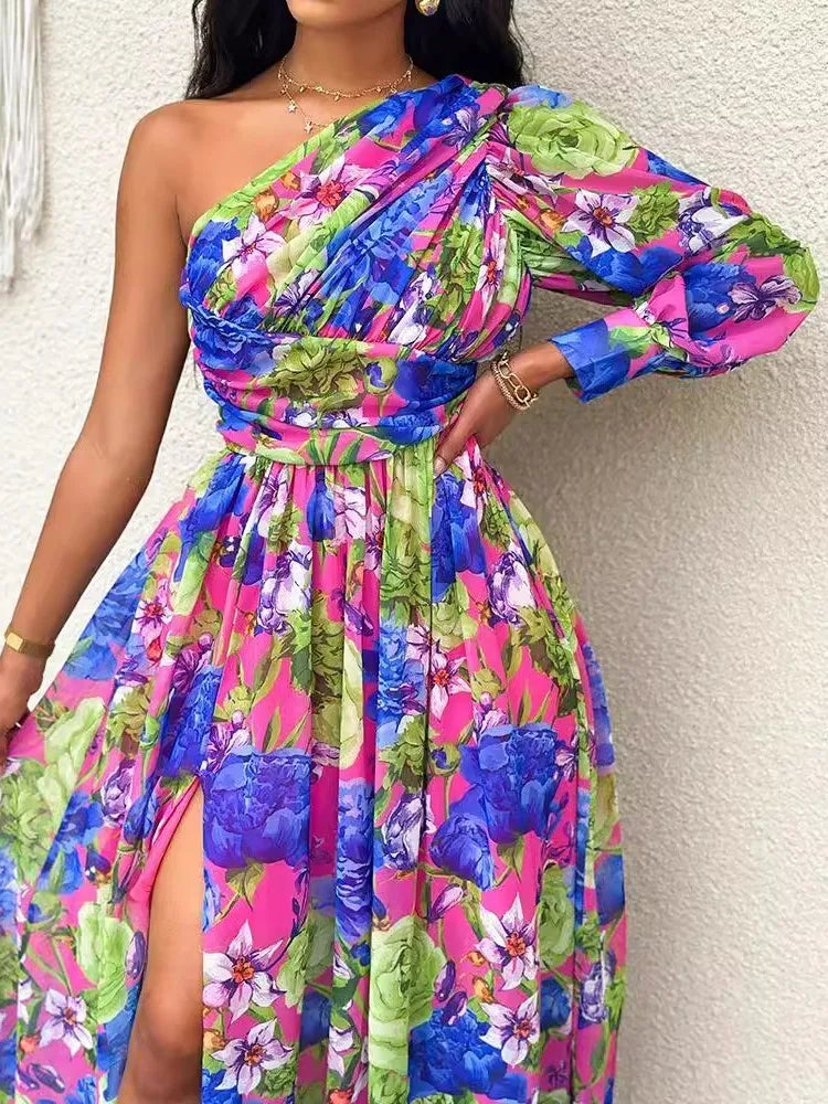 New Fashion Sexy Off Shoulder Print Dress Women Elegnat Office Casual Loose Beach Party Long Dresses Female Spring Summer Robe