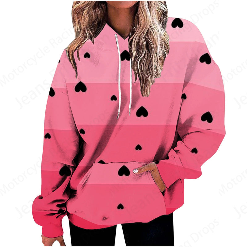 Floral 3d Print Graphic Hoodie Women Fashion Hoodies Sweatshirt Women Sweats Oversized Coat Heart Sweatshirt Pocket Pullovers