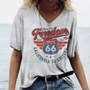 the ROUTE 66 - Pattern 3D Print V-Neck Casual Short Sleeve Oversized Pullover Fashion T-Shirts for Women