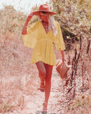 the MINI BOHO - Lace Tunic Sexy Deep V-Neck Button Bikini Cover-Ups Summer Sexy Ruffles Long Sleeves Mini Dresses