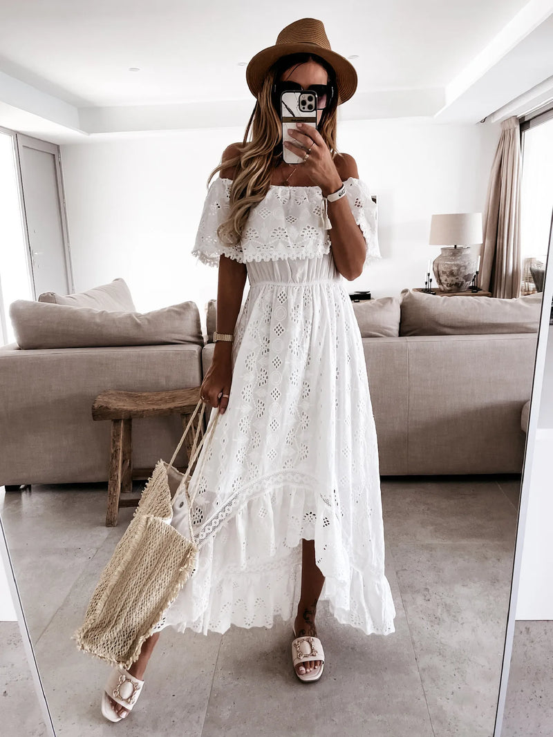 Trendy Casual Summer White Dress for Women Cover-ups Outfits New Boho Hippie Chic Long Maxi Dresses Elegant Party Beachwear