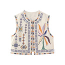 the STITCH BOHO - Women's Vintage Floral Pattern Embroidered Vest Sleeveless Open Front Versatile Short Outerwear Boho Cardigan Crop Vests