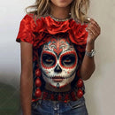 the SUGAR SKULL - Women's Fashion Casual Summer Short Sleeve Sexy Horror Undead Skull Pattern T-Shirts