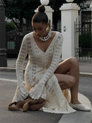 the SWEATER DRESS - Knitted Long Sleeve Casual Long Flare Chic Slim Hollow Out Dress