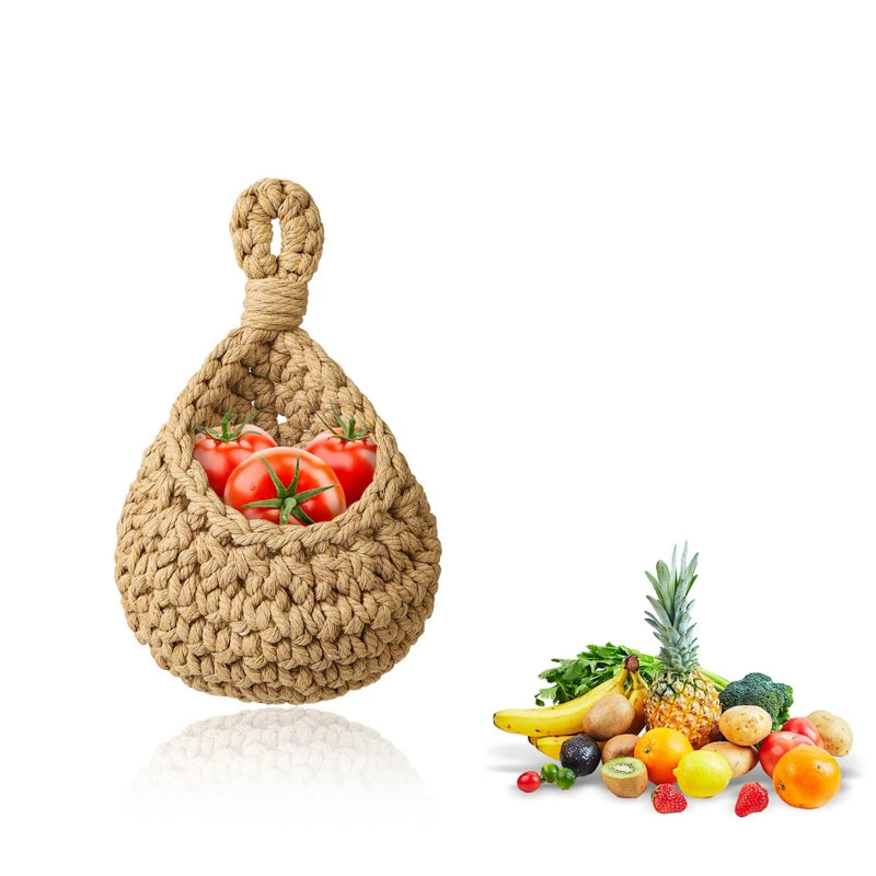 the WOVEN - 1PC Hanging Fruit Basket, Boho Jute Hanging Organizing Baskets, Handwoven Decorative Kitchen Fruit Vegetable Storage Baskets