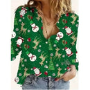 the CHRISTMAS CHEER - Christmas Clothing Casual Long Sleeve Button Cute Christmas Tree Santa Claus Print Blouses