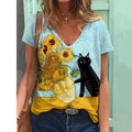 Summer Van Gogh Oil Painting 3D Print T-shirt Women Streetwear T Shirts Tops Woman Harajuku V-Neck Tees Oversized Clothing