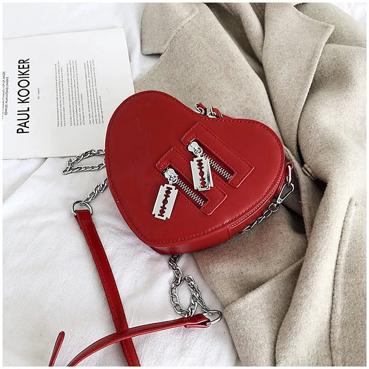 the GOTHIC HEART - Gothic Heart Blade Zipper Chain Crossbody Bags for Women/Girl, Casual Shoulder Purses Handbags