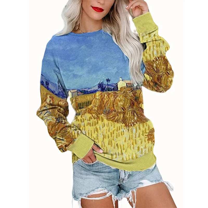 Van Gogh Oil Painting Sweatshirts Starry Sky Night 3D Print Hoodies Women Streetwear Pullovers Tops Y2k Hoodie Woman Clothing