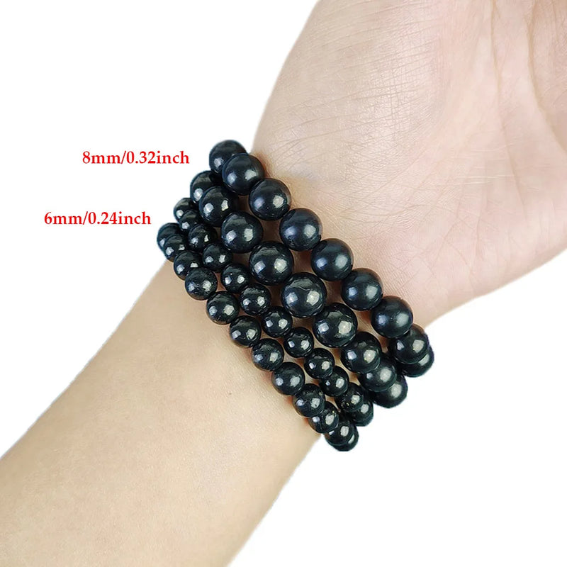 the SHUNGITE - 6MM/8MM Black Russia Shungite Bracelet Beads, Real Natural Crystal Jewelry Energy Stone For Health Care Healing Fengshui