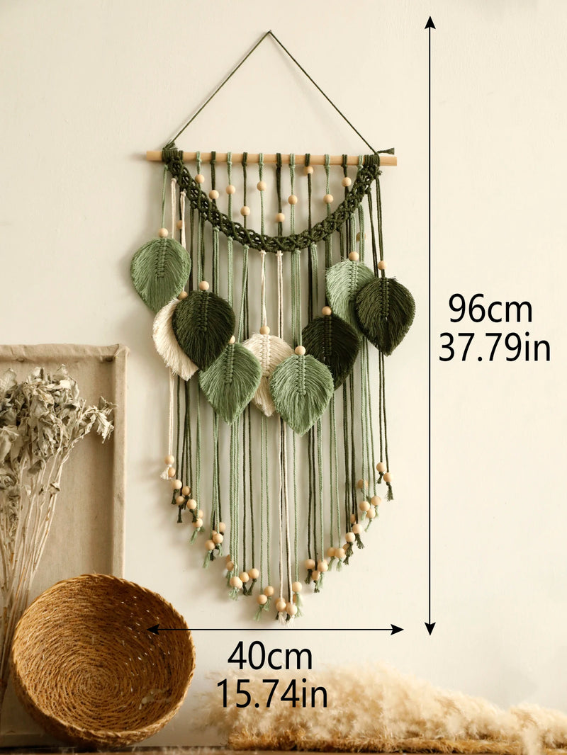 the AUTUMN FALL - Leaf Macrame Tapestry, Brown Green Wall Tapestry, Boho Home Decoration, Macrame Wall Hanging, Home Living Room Decor Gift