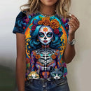 the SUGAR SKULL SENORITA - Women's Fashion Casual Sexy Short Sleeve Horror Undead Skull Pattern Oversized T-Shirts