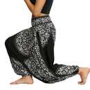 the HAREM BOHO - Bohemian Harem Pants Elastic Waist Wide Leg Long Pant Vintage Printed Trousers