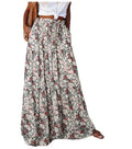 New Long Skirt Retro Skirt Loose Casual High Waist Skirt Bohemian Style Patchwork Pleated Pocket Skirt