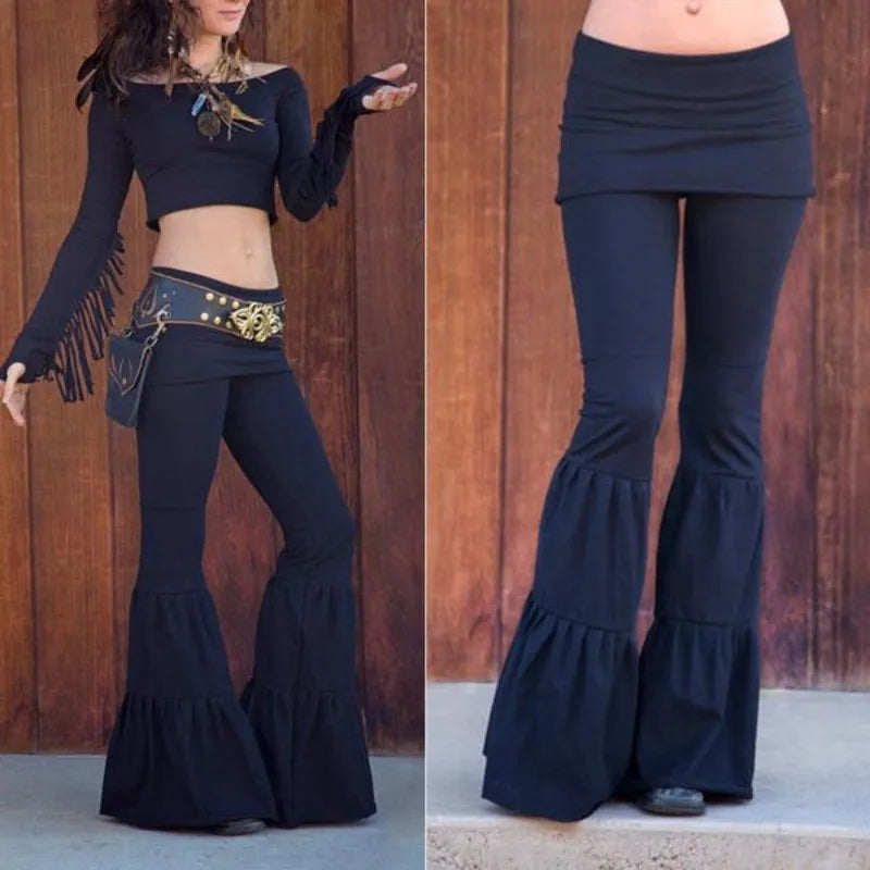 Long Pants Yoga Women Gipsy Costume Gypsy Boho Skinny Leggings Low Waist Pants Wide Leg Patchwork Flared Dance Bottoms