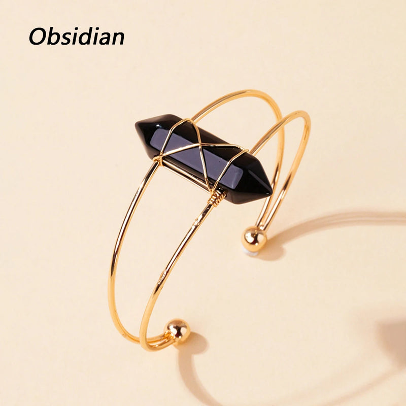 1PC Natural Crystal Double Pointed Hex Prism Bracelet Women Reiki Healing Energy Strand Bracelet  Jewelry Stylish Birthday Gift