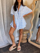 the ROMPER BOHO - Fashion Boho Romper Shorts Oversized Button-Down Shirt Sleeve Wide Leg Short Jumpsuit Vacation Outfits