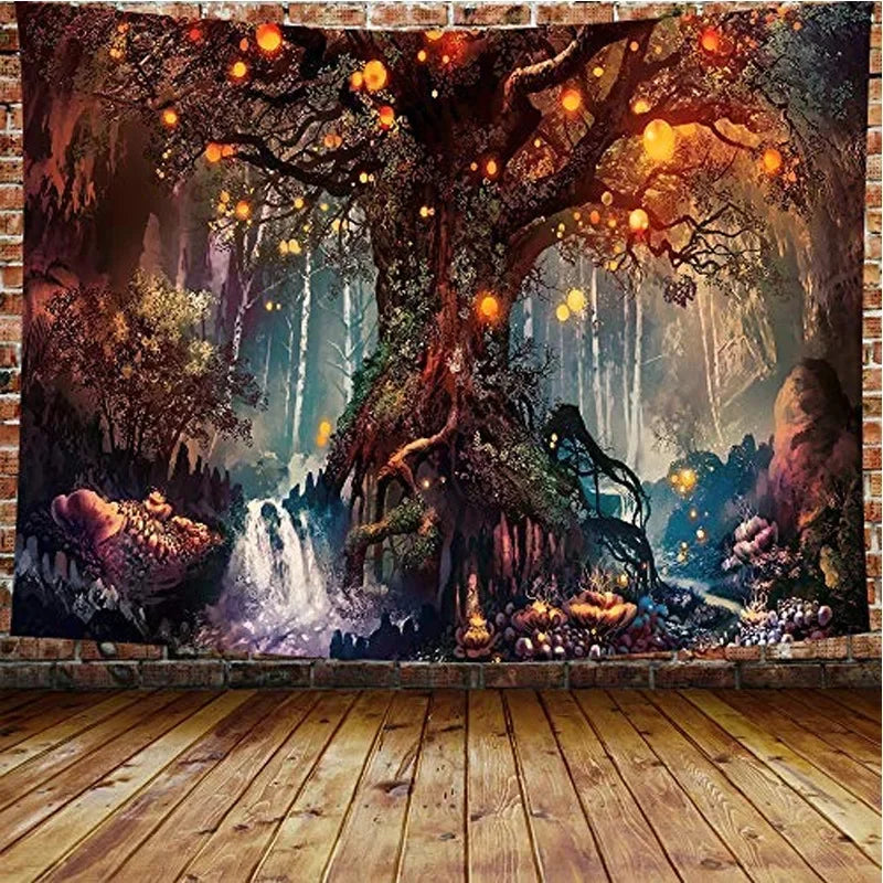 the FOREST LIFE - Tree Wall Hanging Tapestry, Fantasy Magical Tapestry Decorative Wall Decor