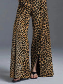 the LEOPARD - Women's Fall Casual Leopard Printed High Waist Wide Leg Trousers Fashion Pants