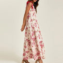the FRENCH LAUNDRY - French Casual Bow Strap Suspender Beach Floral Print V-Neck Loose Long Dress