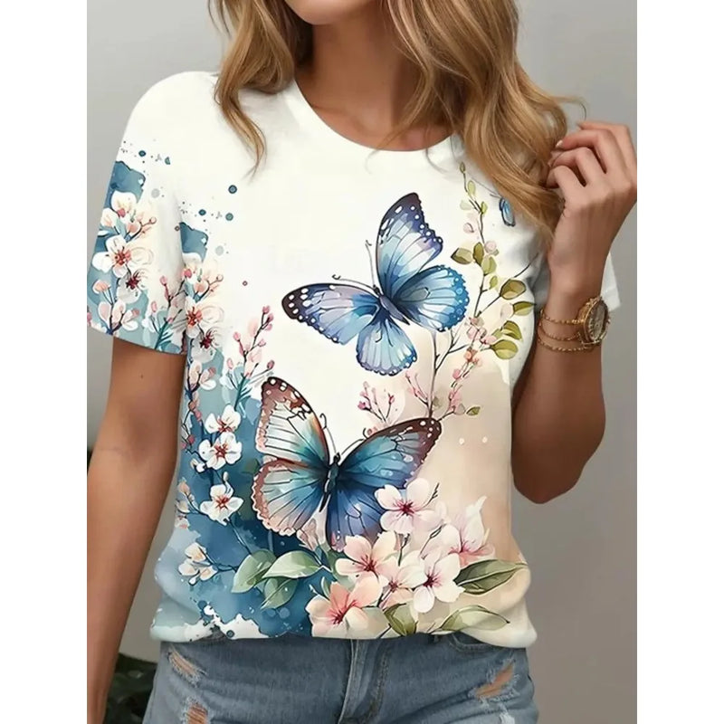 Women's T-shirt Summer New Butterfly Patterns Short Sleeve Fashion Sexy Girls Clothes Y2k Print Tees Casual Wowen's Clothing