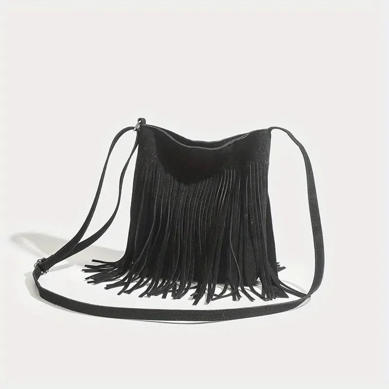 the TASSEL BOHO - Boho Style Fringe Crossbody Bag, Vintage Suede Shoulder Bag, Women's Large Capacity Casual Fringe Postman Shoulder Bag