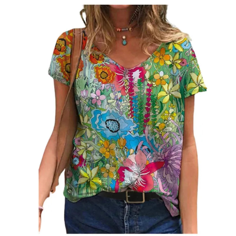 Oversized Summer Women Tops Fashion Short Sleeve 3d Flower Print Beauty T Shirt Streetwear Loose Harajuku Casual Female Clothing