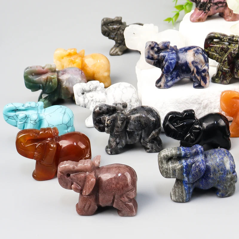 the ELEPHANT - Hand Carved Crystal Elephant Figurine, Home Decoration Mini Animal Handicraft Feng Shui Ornament