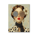 the BOHO BEAUTY - Nordic Boho Fashion Glasses Woman with Flowers Wall Art, Canvas Painting Butterfly with Girl Portrait Poster Prints Mural Picture