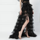 the TULLE BOHO - Women Long High Low Ruffles Tulle Skirt Solid Color Mesh Tied-Up Floor-Length Party Train Overskirt