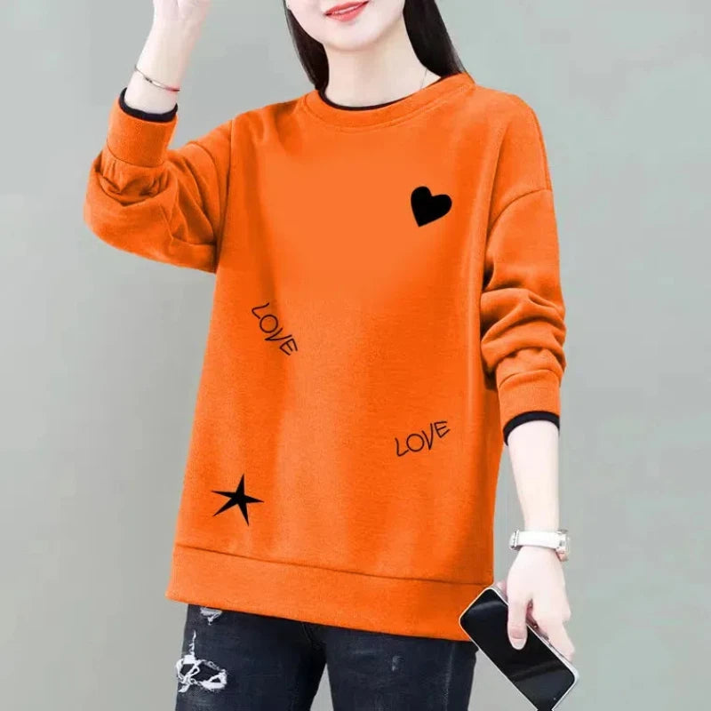 Commuter Women's Clothing Pullover Letter Printing Lantern Long Sleeve Hoodies Casual Loose Spring Autumn Round Neck Tops