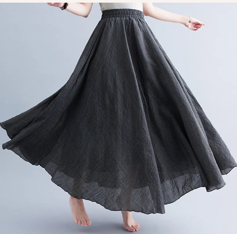 Fashion Clothes Women Clothing Skirts Vintage Y2k Elegant Streetwear Bohemian Cotton Linen Casual Vestido De Festa Long Skirt