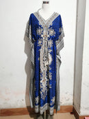 the BOHO SMOCK - Bohemian V-Neck Short Sleeve Beach Smock Summer Loose Casual Sunscreen Print Boho Long Dresses For Women