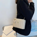 the PICNIC BOHO - Mini Straw Bucket Crossbody Bag for Women, Summer Weave Women's Brand Handbags and Purses, Fashion Chain Simple Shoulder Bags