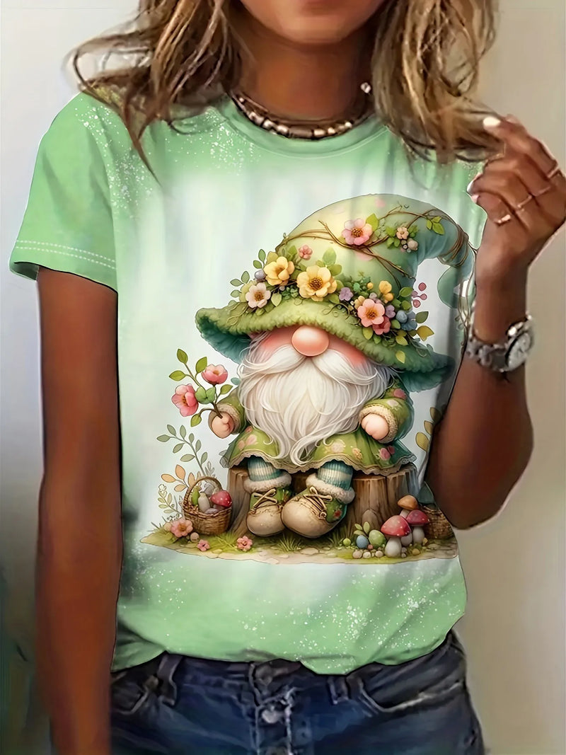 Bee Genie Gnomes Printed Womens T-shirt Comfortable Crew Neck Short Sleeves Summer Style Casual Woman Clothing