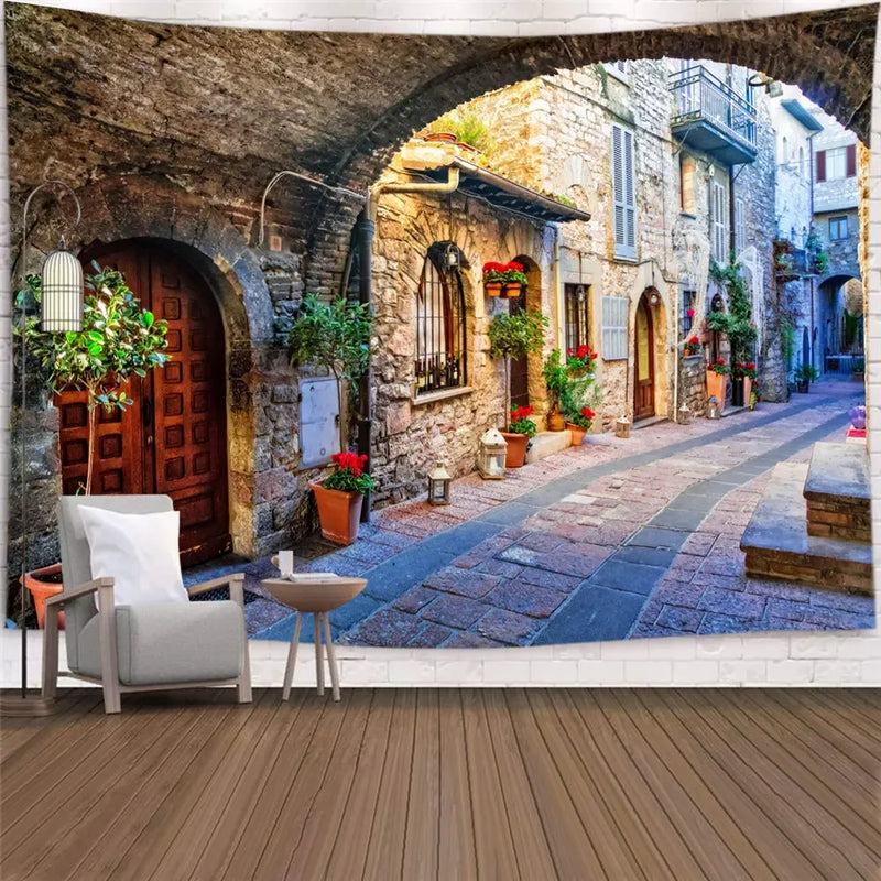 the ALLEY - Garden Posters for Outside, Large Tapestry Street Alley Landscape, Bohemian Wall Hanging Decor