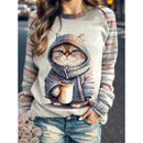 the COFFEE CAT CLUB - Women's Round Neck Animal Cat 3D Printed Autumn/Winter Sweatshirts