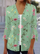 the VINTAGE BOHO - Women's Spring/Autumn Vintage Floral Print Knitted Cardigan Fashion Elegant V-Neck 3/4 Sleeve Tunic Sweater Coats