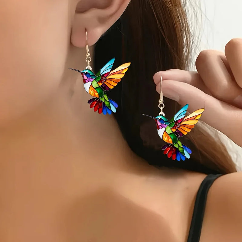 the COLORFUL HUMMINGBIRD - Colorful Hummingbird Stud Earrings for Women, Fashion Animal Dangle Earring Statement Jewelry Gifts