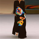 the RUNWAY BOHO - Elegant Bohemian Retro Style Large Swing Long V-Neck Long Sleeved Pocket Printed Loose Dress for Women