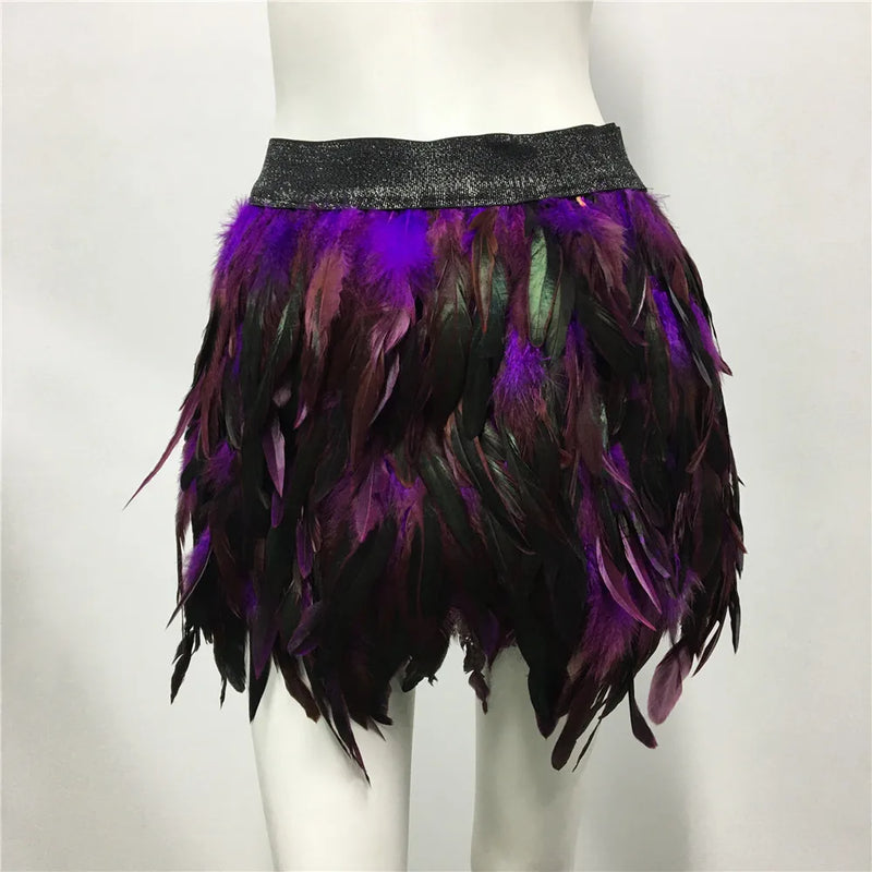 Harajuku Style Fluffy Feather Burning Festival Rave Skirts Elastic Waist Carnival Nightclub Outfit Women Mini Skirts Plus Size