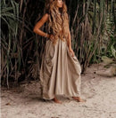 the CASTAWAY - Casual Bohemian Loose Cotton Skirt with Drawstring and Big Pockets